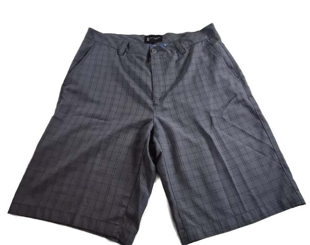 St. Andrews Scotland Mens Gray Grid Plaid Golf Shorts